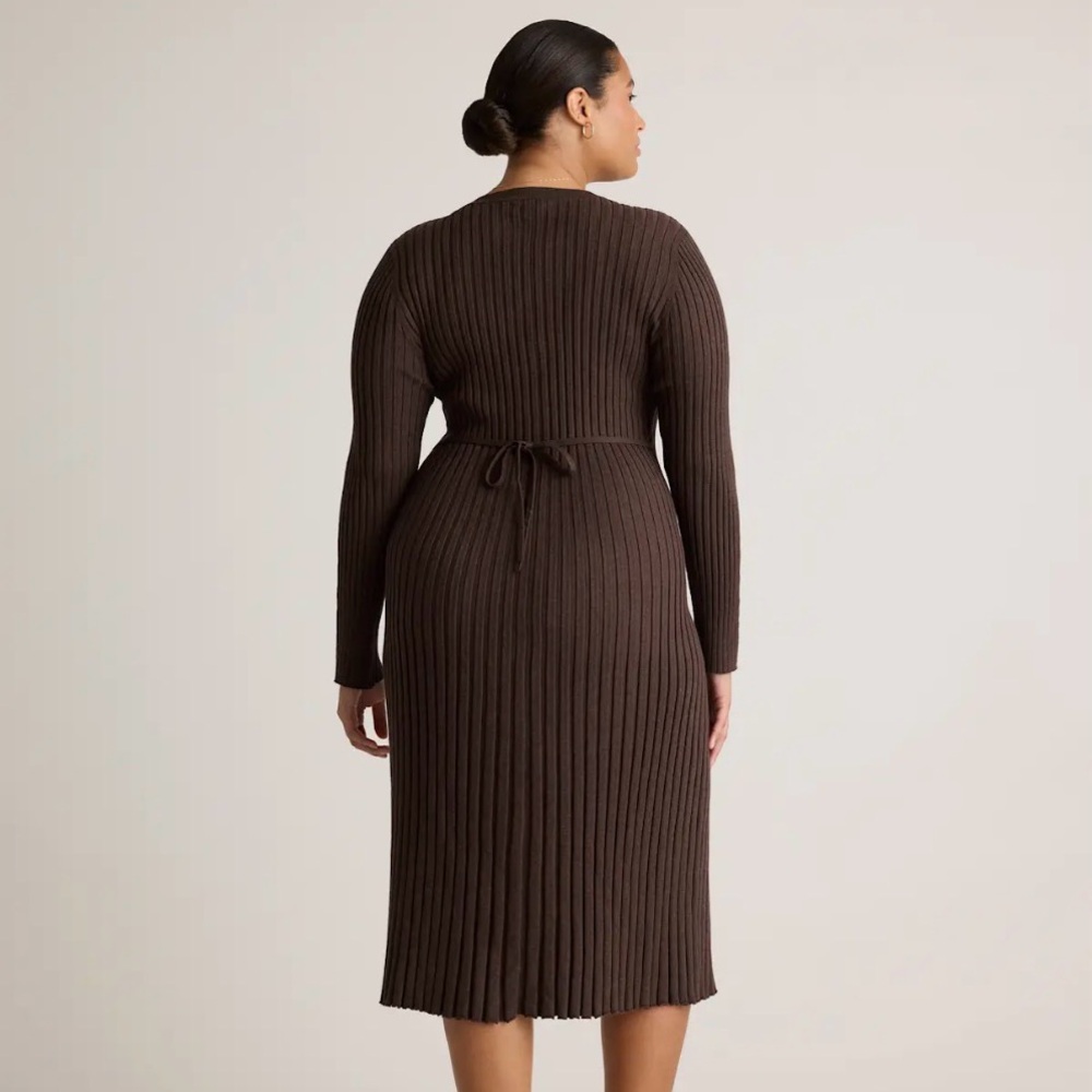 Quince Ribbed Cotton-Cashmere Long Sleeve Midi Dress — Brown - Picture 2 of 5